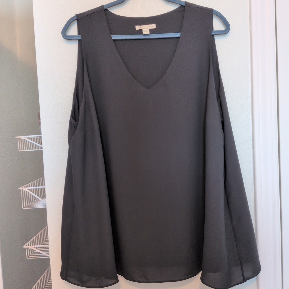 Plus Size Cato Women's Blouse Black Sleeveless V-Neck Flowy Shell Top 18/20W